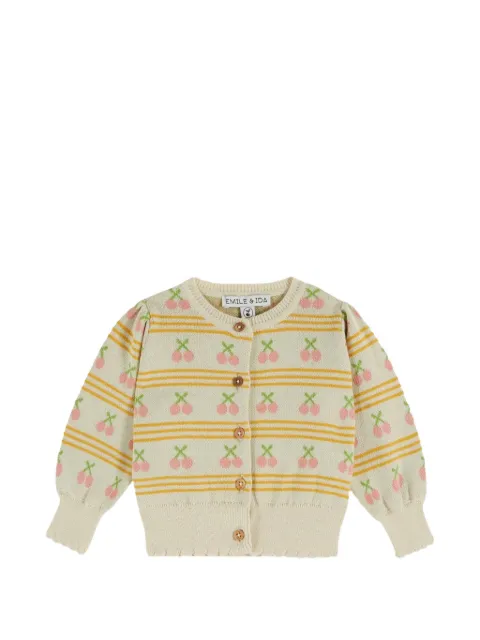 Emile Et Ida cherry-jacquard striped cardigan