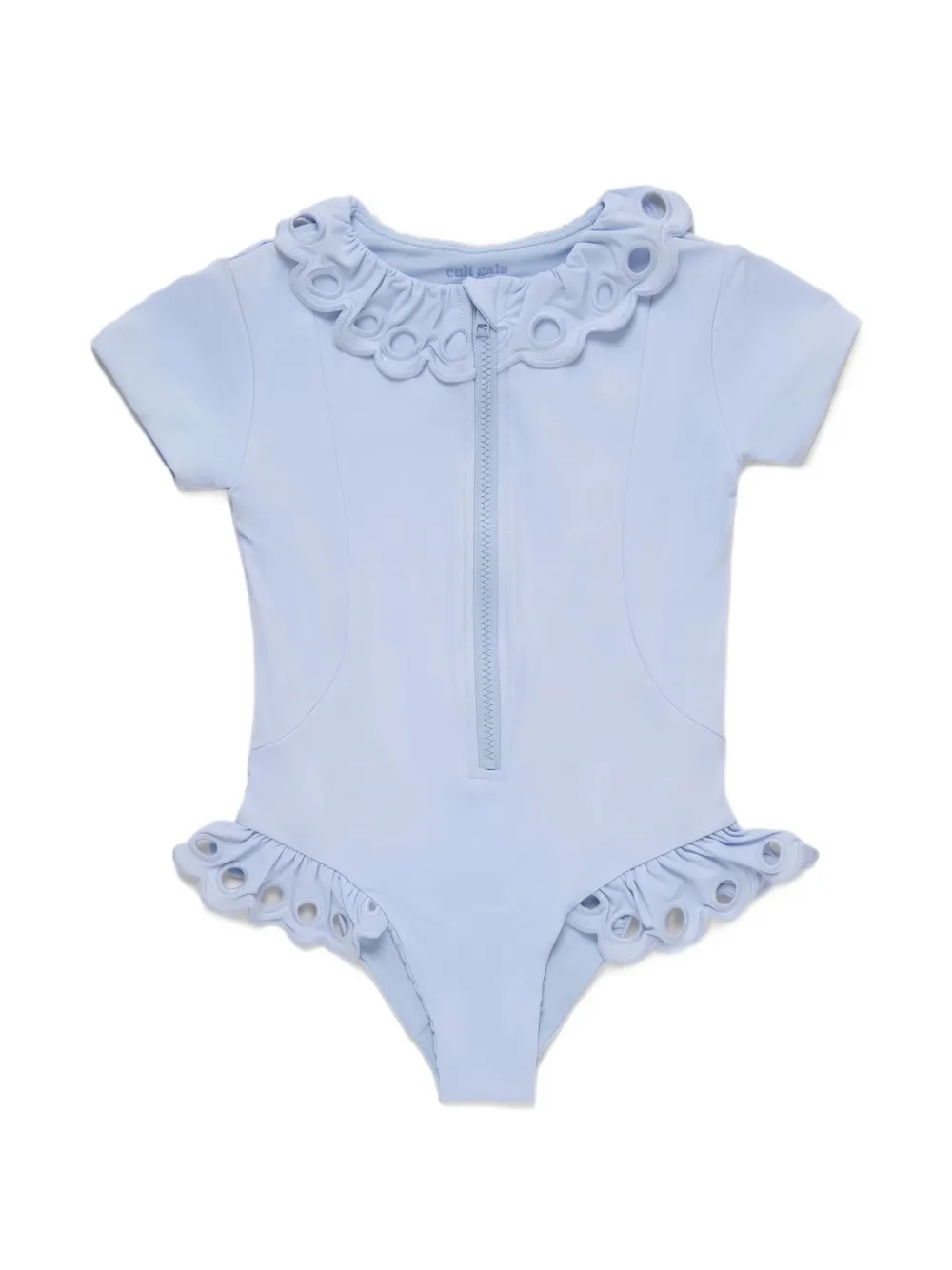 Cult Gaia Maile eyelet-embroidered ruffled swimsuit - Blu