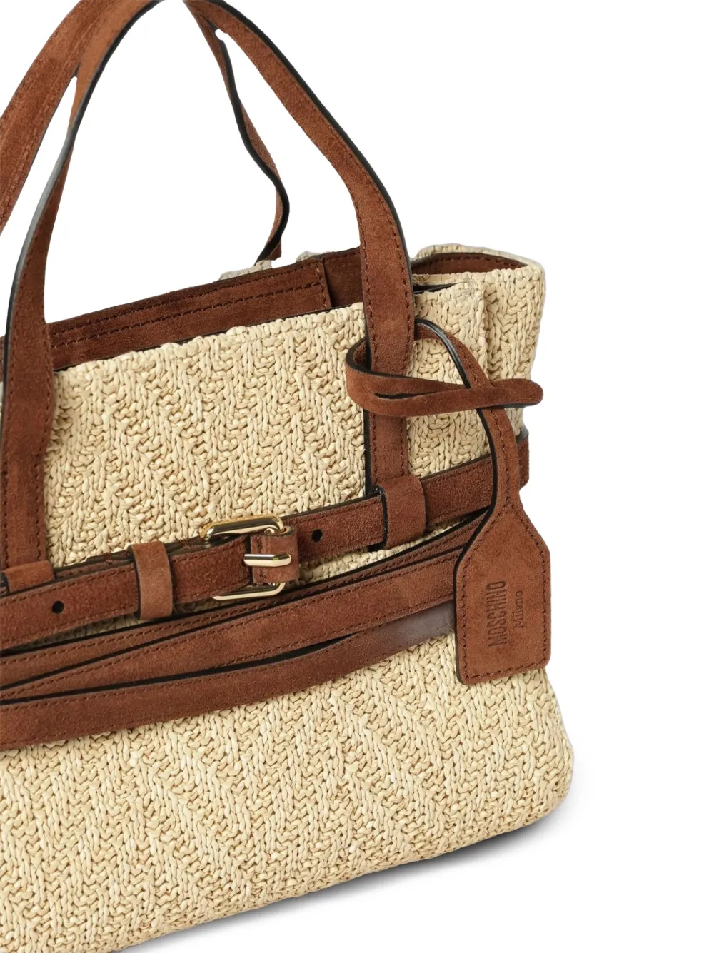 Moschino Schoudertas met geweven design en gespdetail Beige