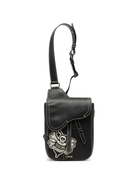 Christian Dior Pre-Owned 2020 Stussy Bee Applique Calfskin Saddle crossbody bag