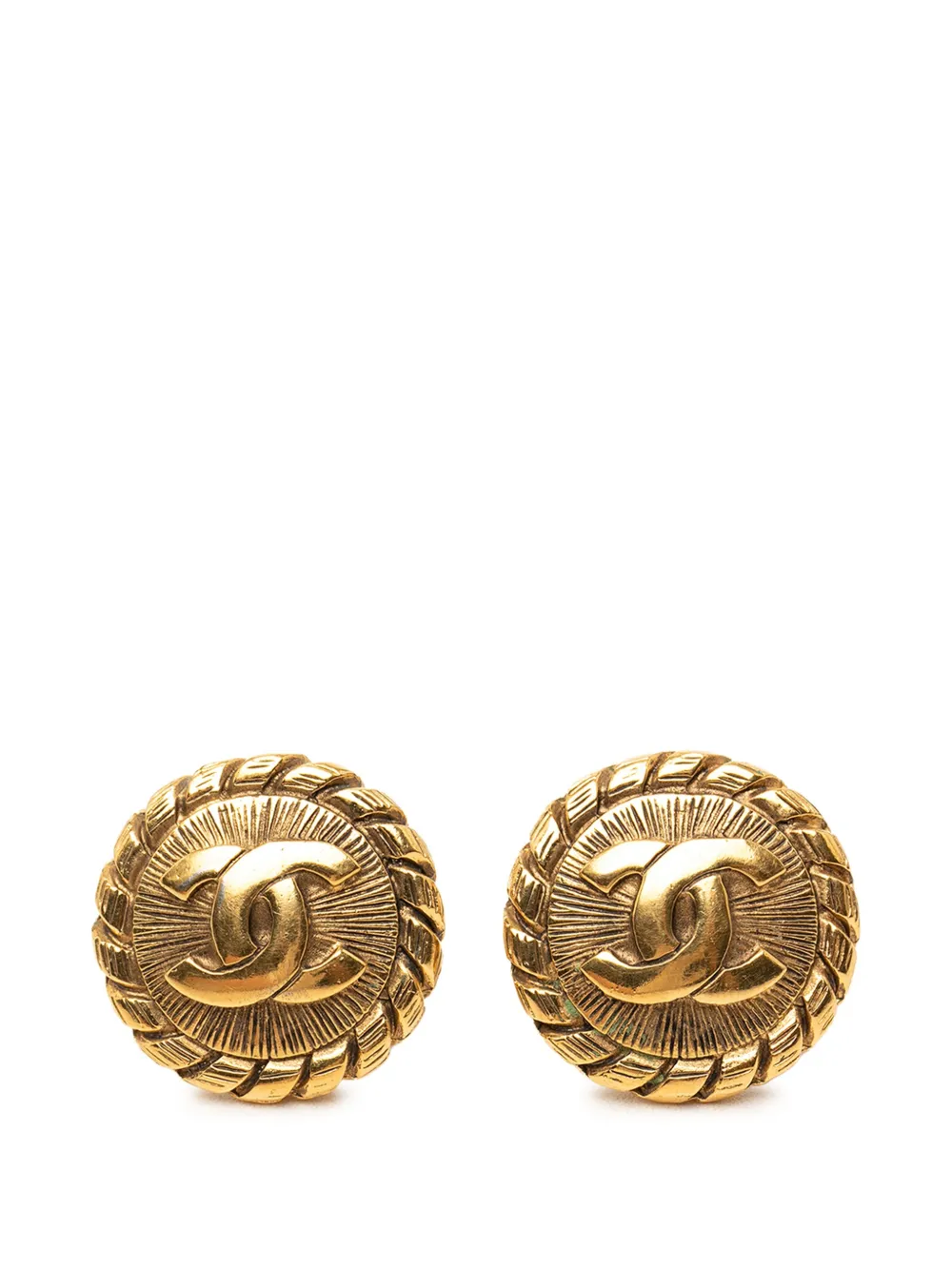 CHANEL Pre-Owned Orecchini a clip CC Sunburst tondi placcati oro 1970-1980