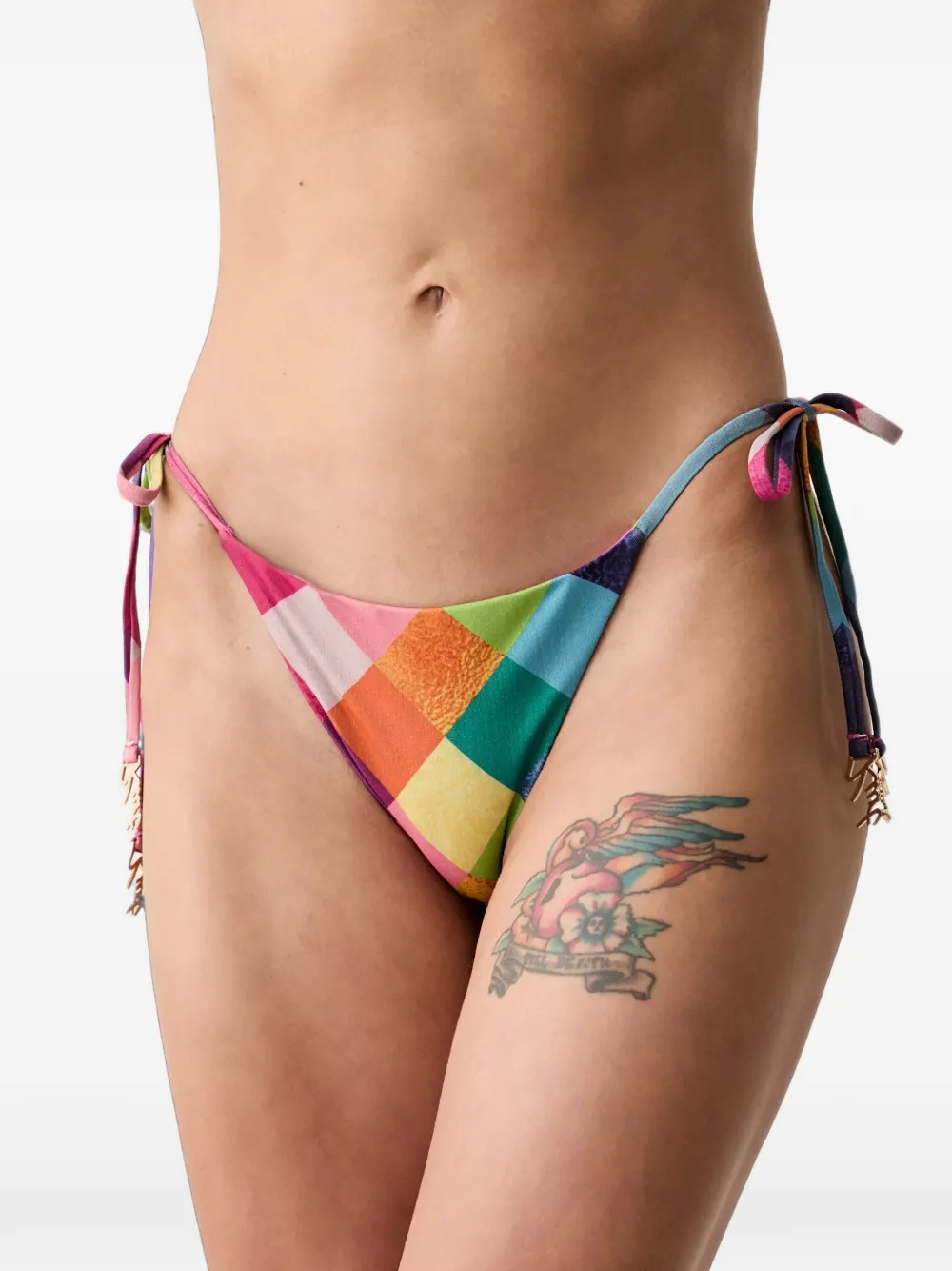 Kurt Geiger London check-print side-tie bikini bottoms - Blu