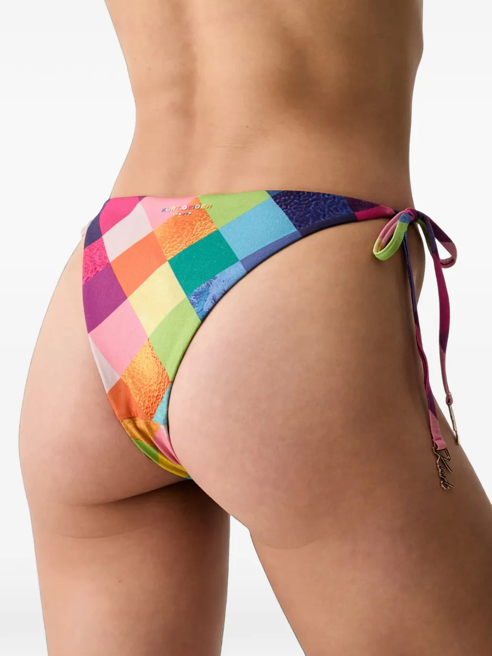 Kurt Geiger London Bikinislip met geruite print en strik aan de zijkant Blauw