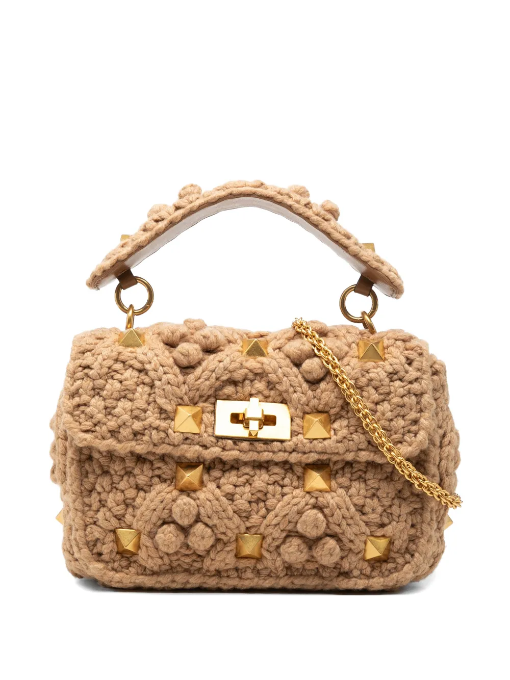 Valentino Garavani Pre-Owned 2018-2026 Medium Knit Roman Stud satchel - Toni neutri