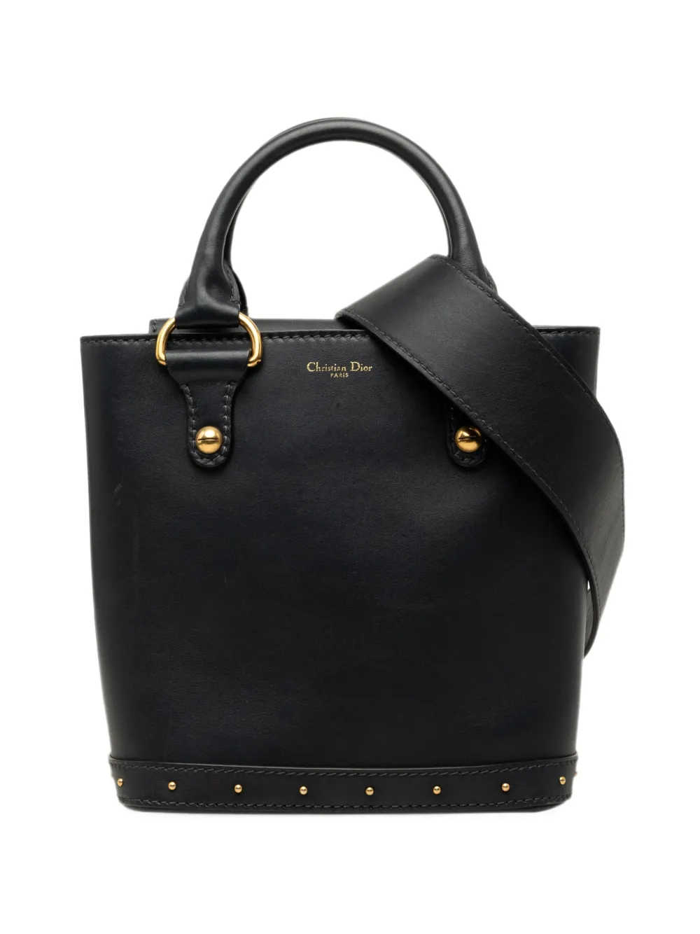 Pre-owned Dior 2017 Small Calfskin Avenue Bucket Bag Satchel In Black