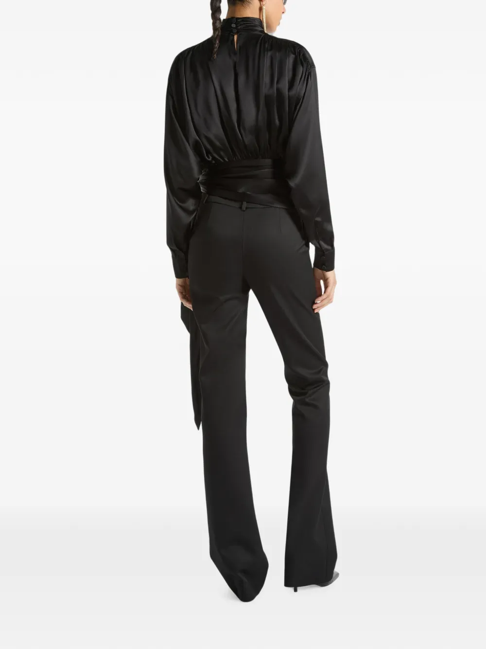 Balmain Zijden-satijnen blouse met strikdetail Zwart