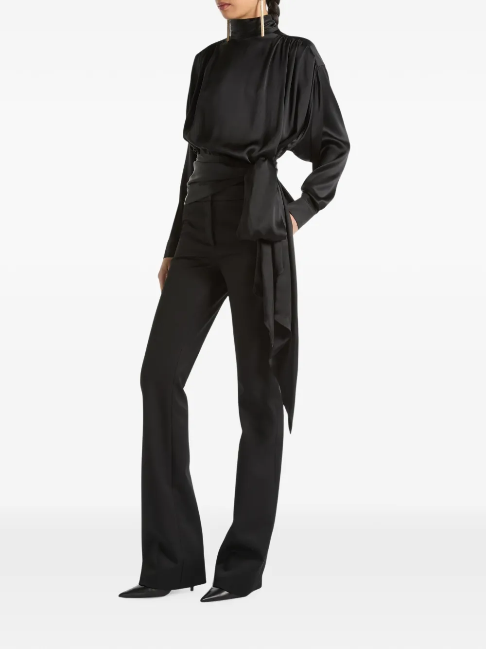 Balmain Zijden-satijnen blouse met strikdetail Zwart