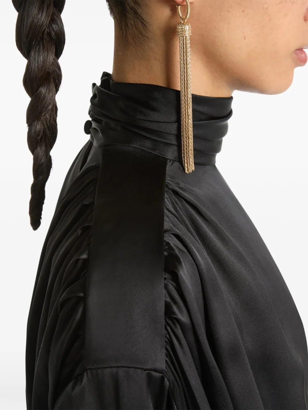 Balmain Zijden-satijnen blouse met strikdetail Zwart
