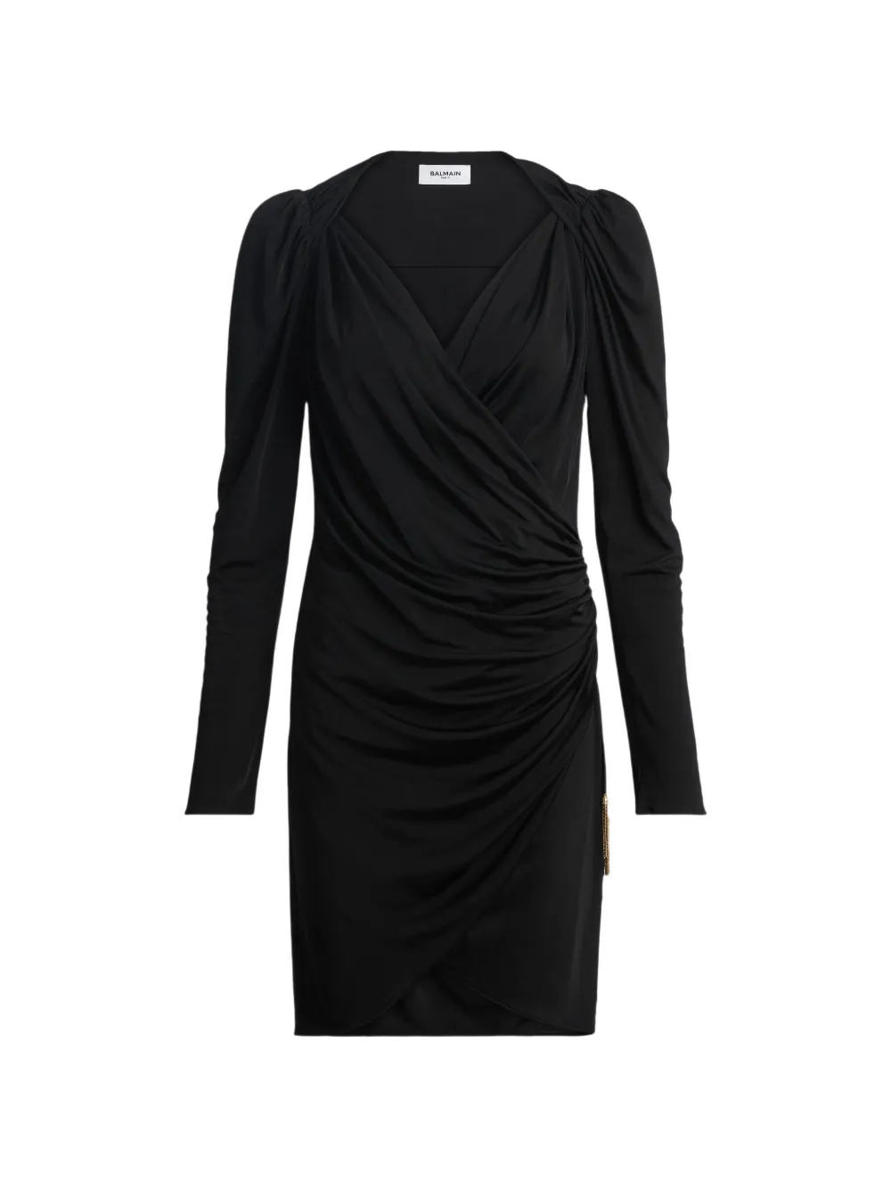 Balmain Draped Wrap-style Dress In Black