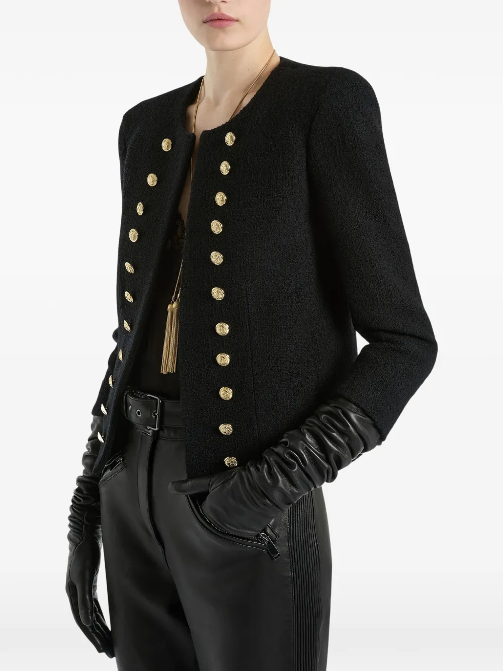 Balmain Tweed jack met goudkleurige knopen Zwart