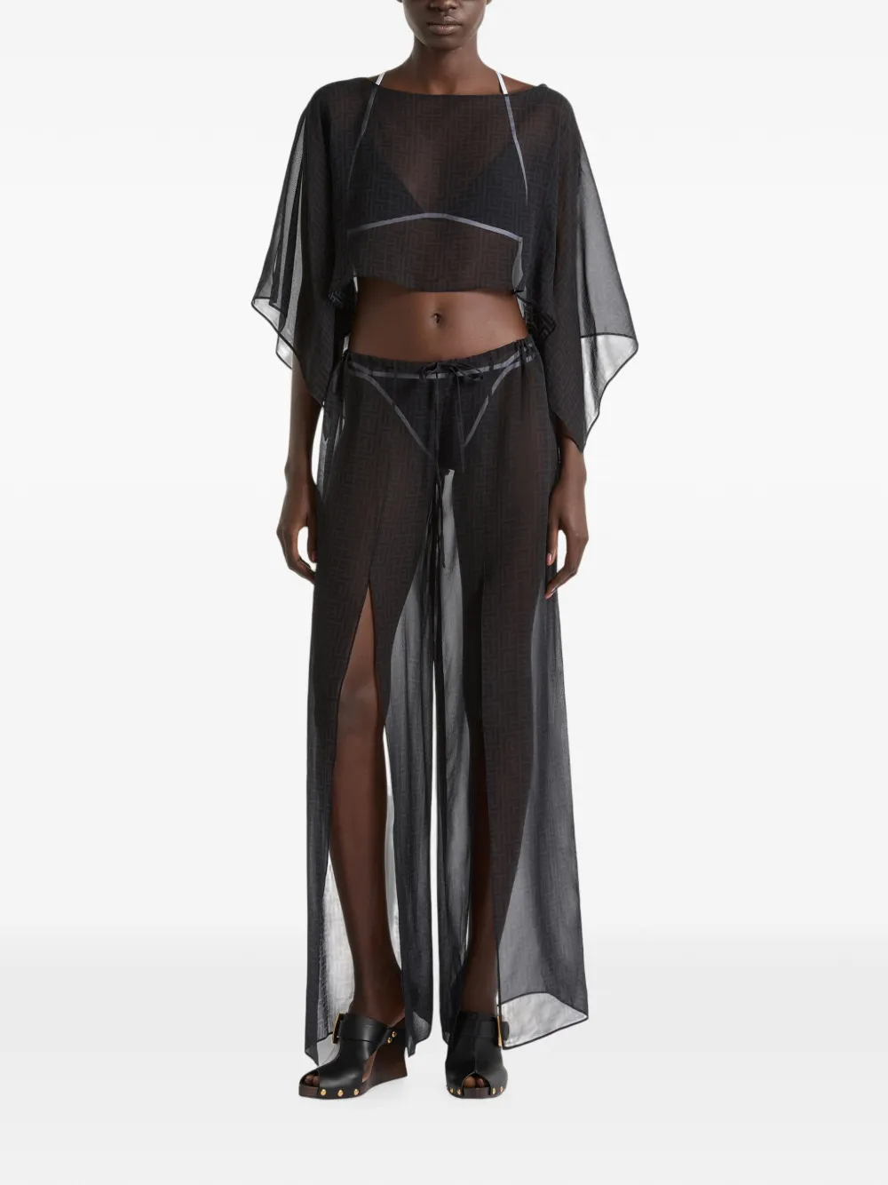 Balmain Strandtop met monogram in Chiffon Zwart