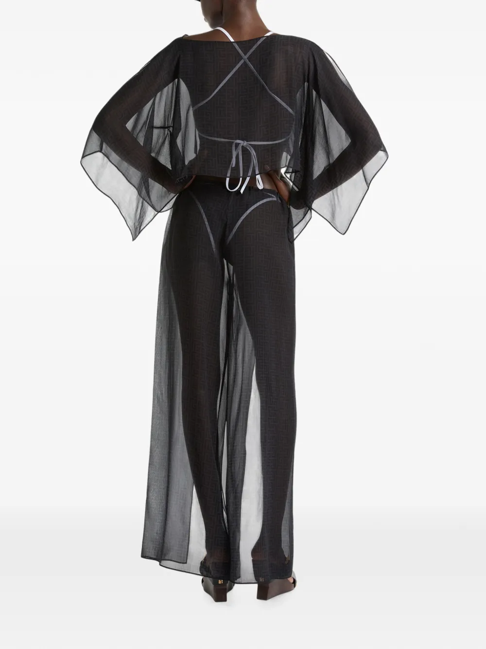 Balmain Strandtop met monogram in Chiffon Zwart