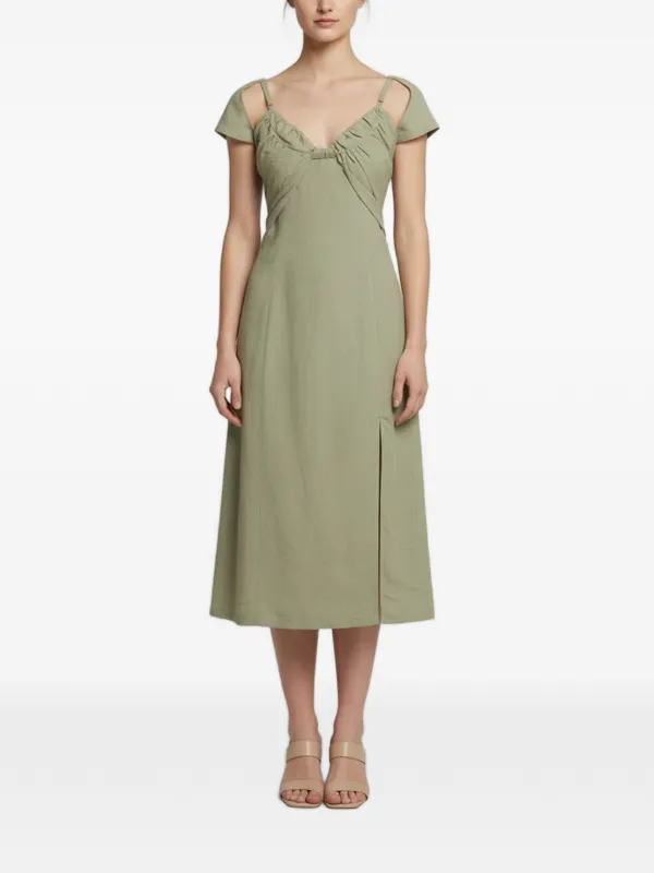 jacquemus green dress Pre-Owned L'Amour Tovallo Ruched Midi | Viniodress-fall-1