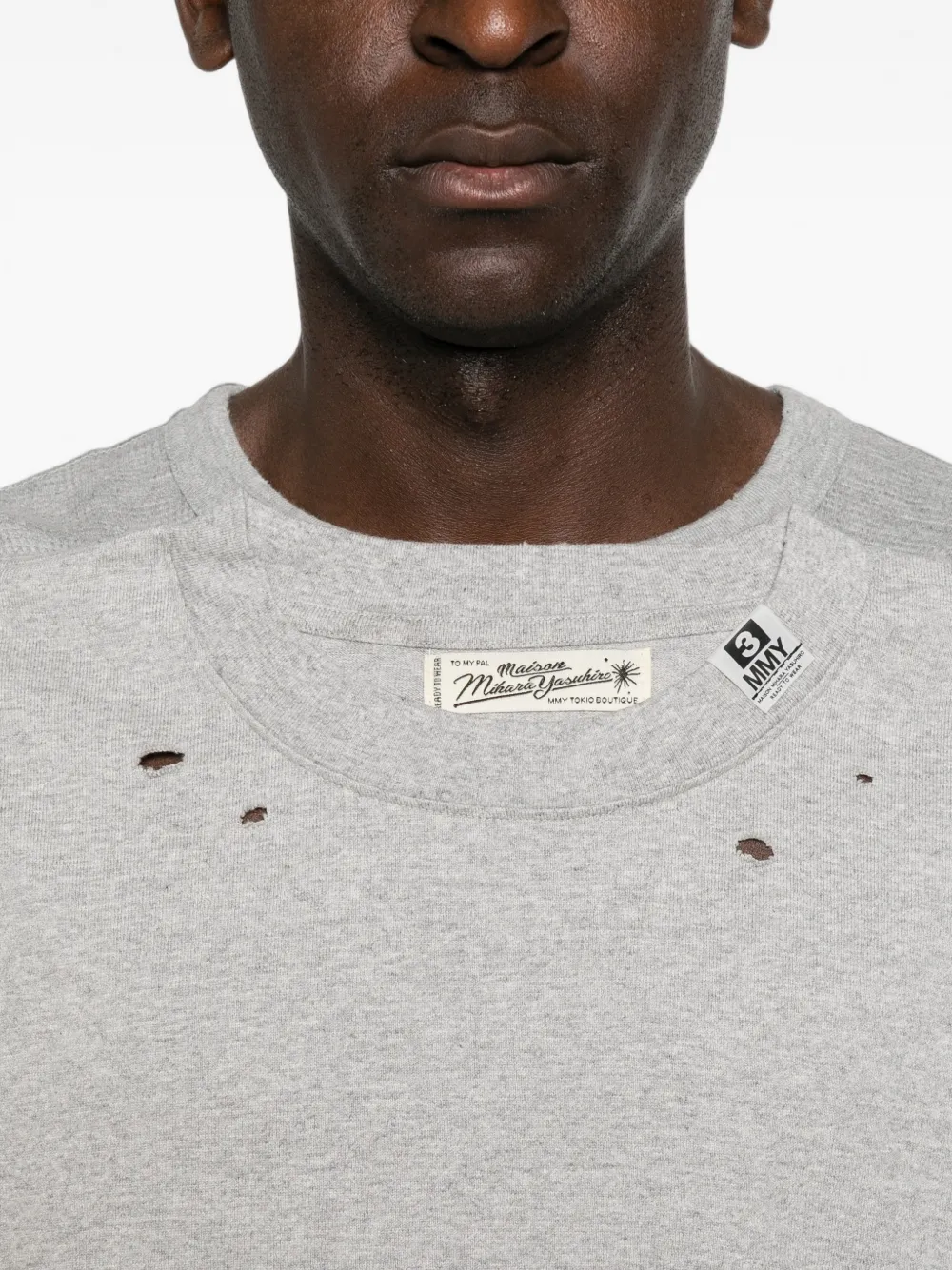 Maison MIHARA YASUHIRO T-shirt met gelaagd detail en gerafeld effect Grijs
