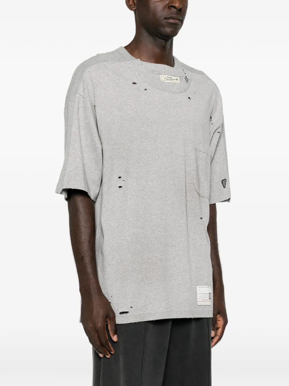 Maison MIHARA YASUHIRO T-shirt met gelaagd detail en gerafeld effect Grijs
