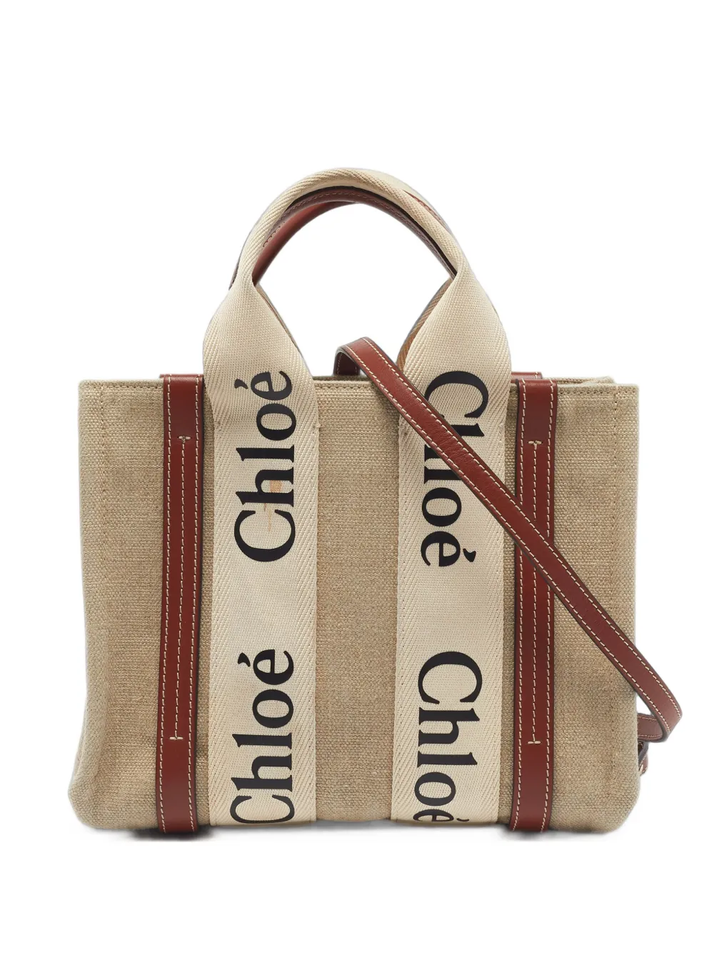 Chloé Pre-Owned small Woody leather-trim tote bag - Toni neutri