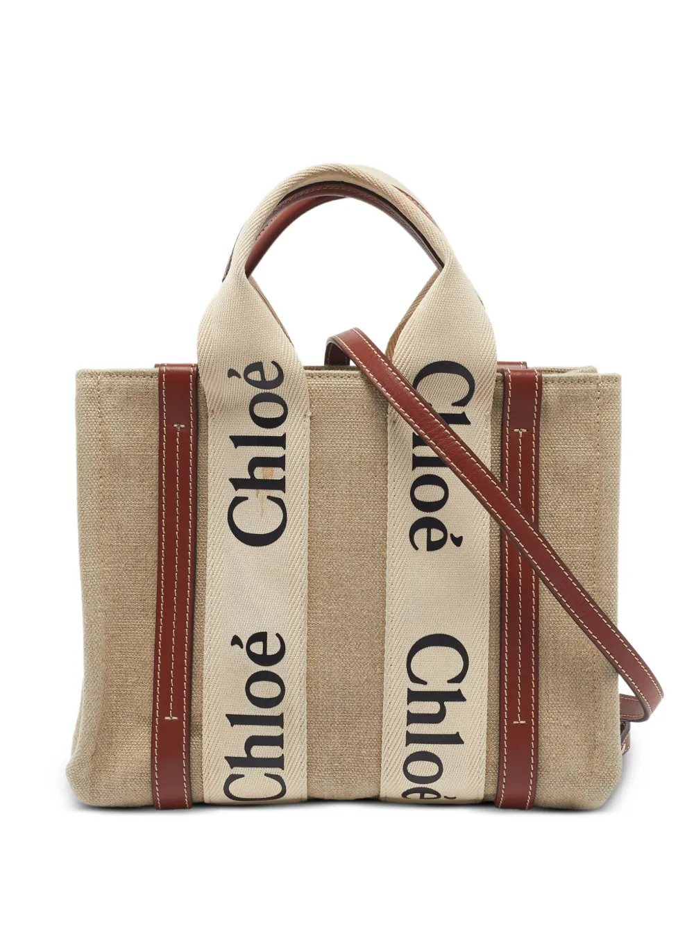 Chloé Pre-Owned small Woody leather-trim tote bag - Toni neutri