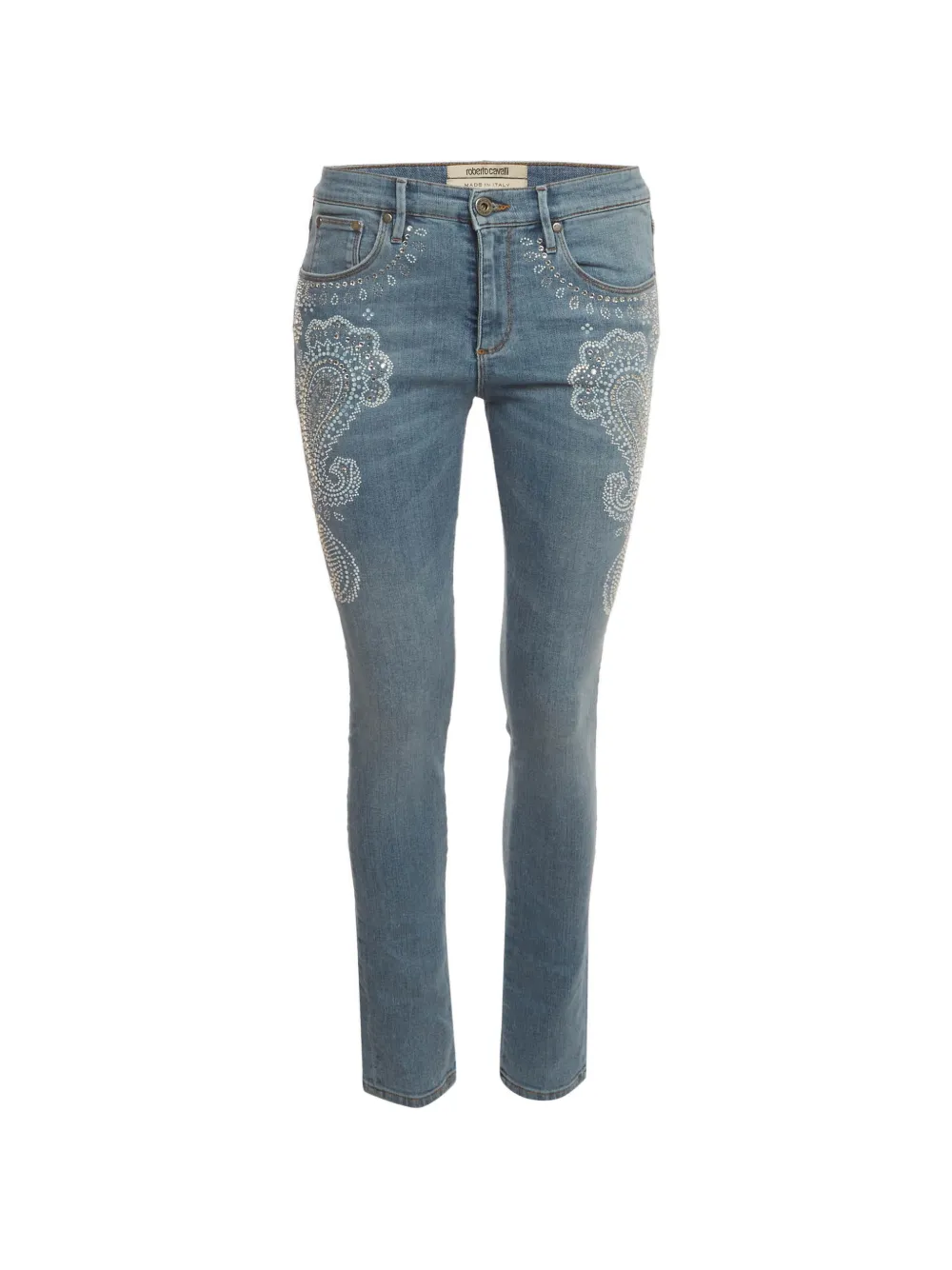 Roberto Cavalli Vintage jean à motif cachemire orné de cristaux - Bleu Roberto Cavalli Vintage jean à motif cachemire orné de cristaux - Bleu