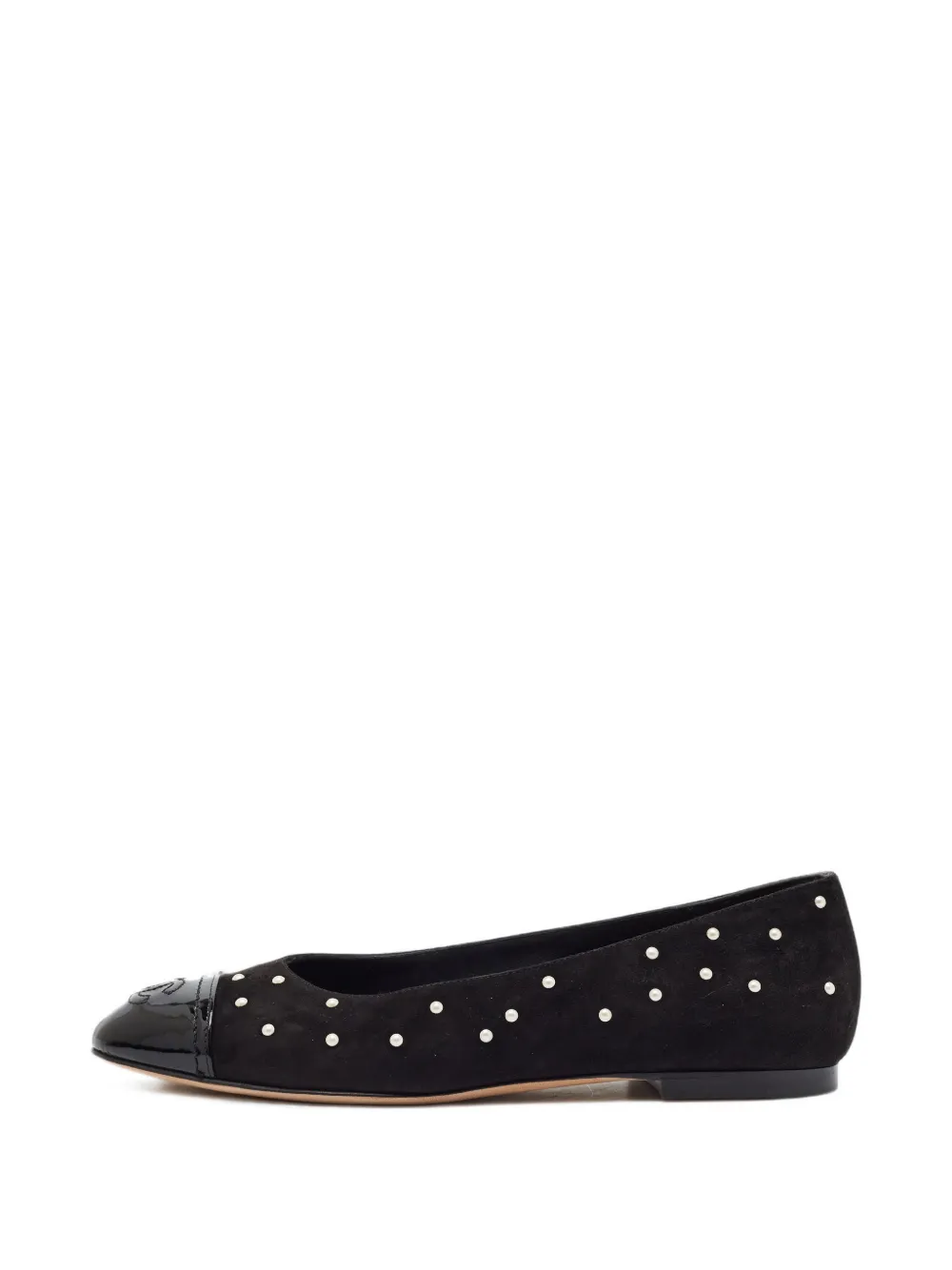 Pre-owned Chanel Cc Faux Pearl-studded Ballet Flats In Black