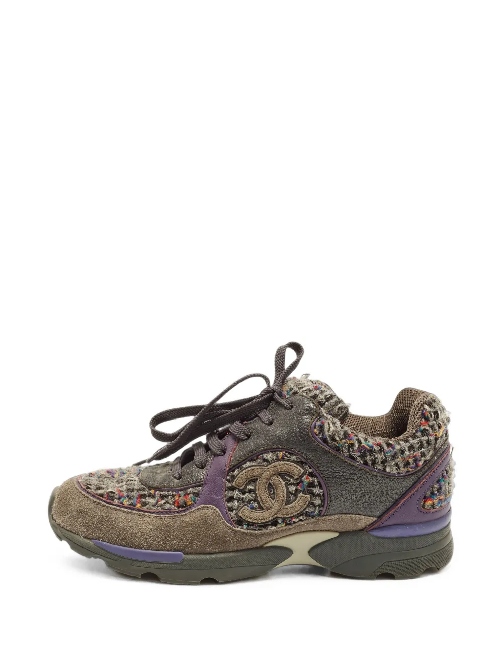 CHANEL Pre-Owned CC tweed sneakers - Braun