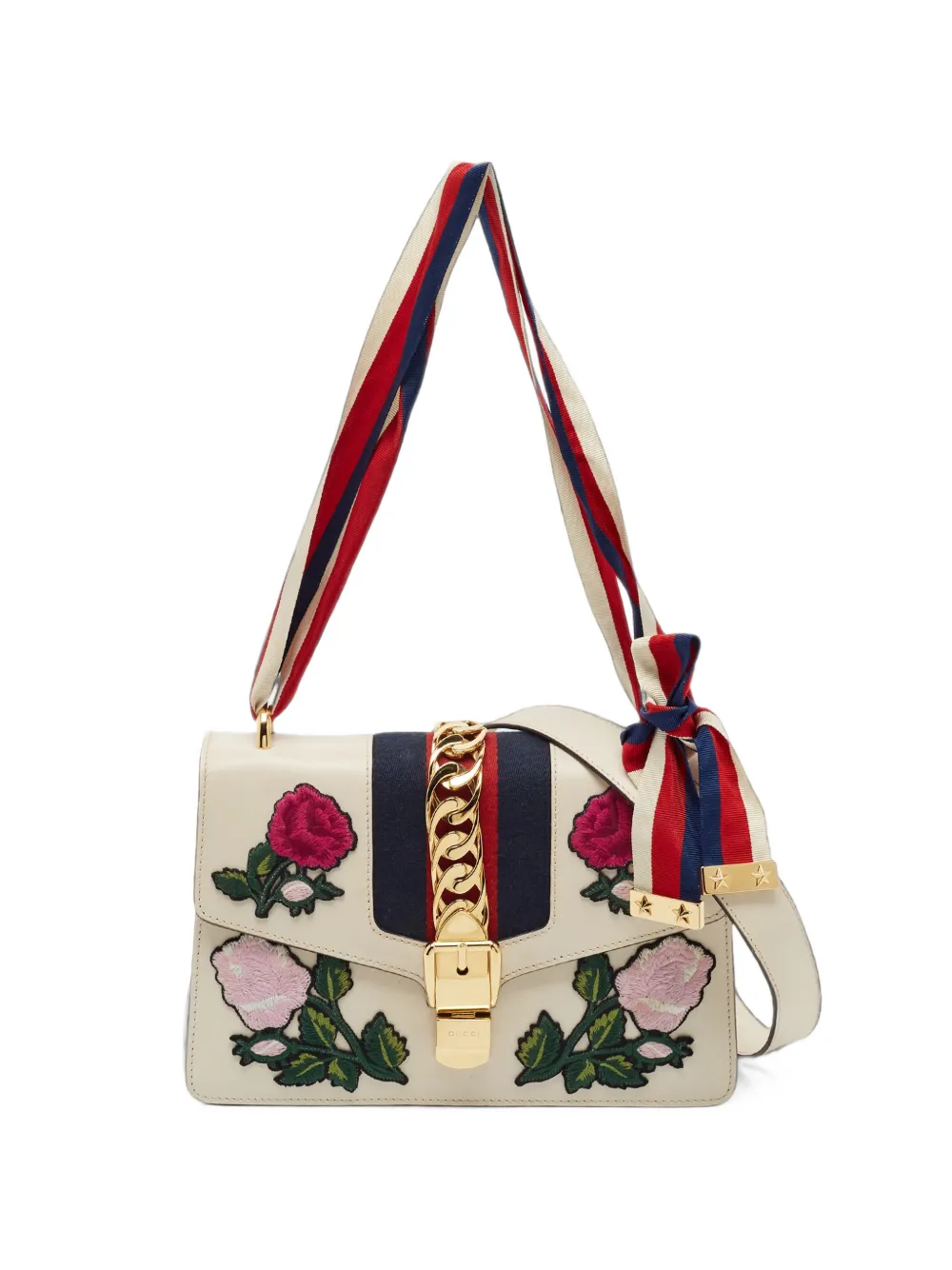 Gucci Pre-Owned Slyvie floral-embroidered shoulder bag - Nude