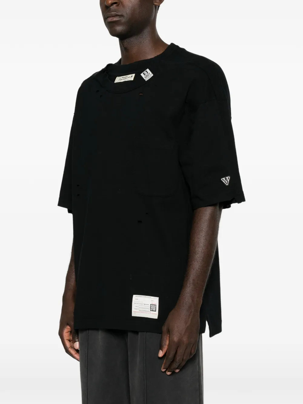 Maison MIHARA YASUHIRO Gelaagd T-shirt met gerafeld effect Zwart