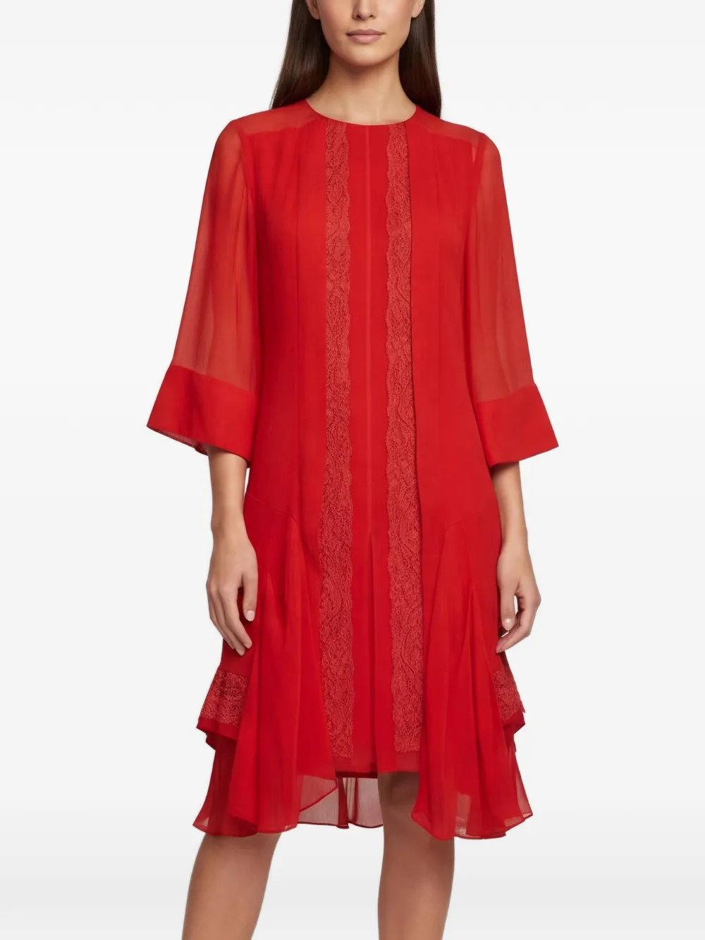 Chloé Pre-Owned lace-trim asymmetric midi dress - Rot