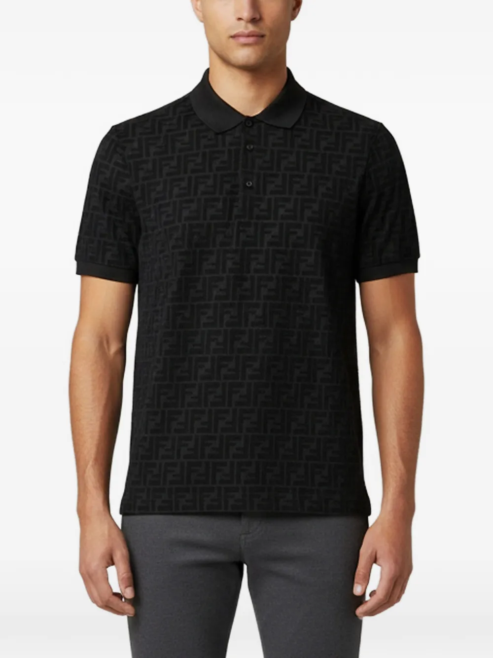 Fendi Pre-Owned Zucca flocked polo shirt - Schwarz