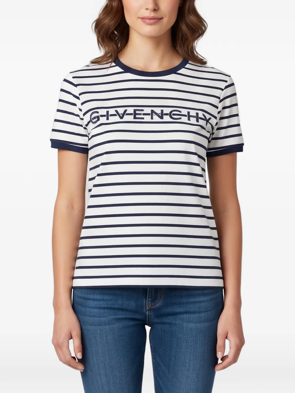 Givenchy Pre-Owned striped embroidered logo T-shirt - Bianco