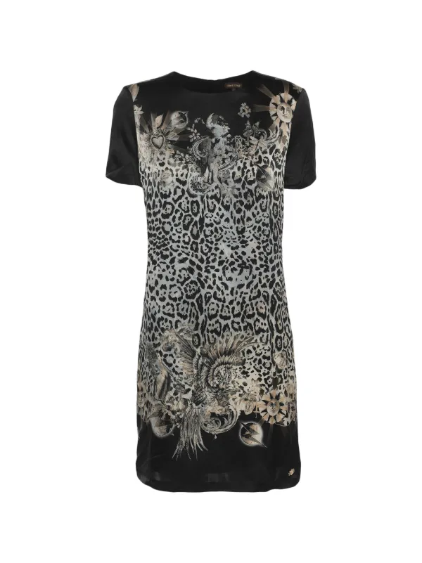 leopard print satin mini dress in black Roberto Cavalli Vintage leopard-print | vendor-smythe A statement bow detail Handmade Black Suede Dress Color:Black and Light Blue
