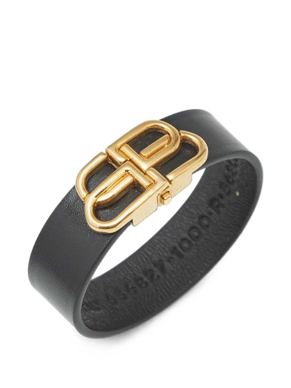 Balenciaga Pre-owned BB Logo Leather Bracelet in Black, view 3