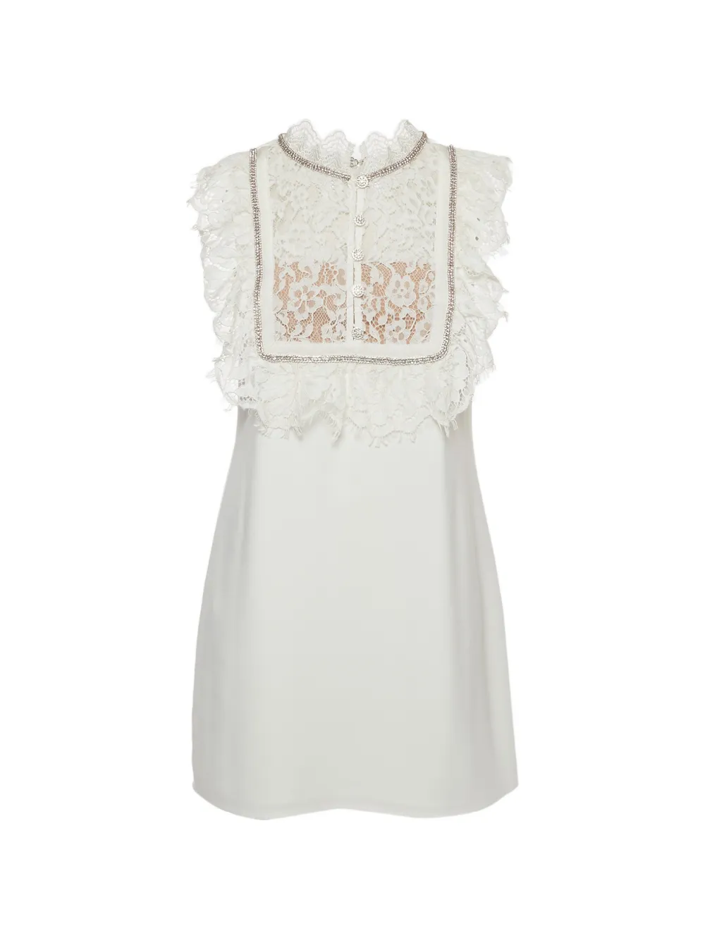Self-Portrait lace-trim ruffled mini dress - Weiß
