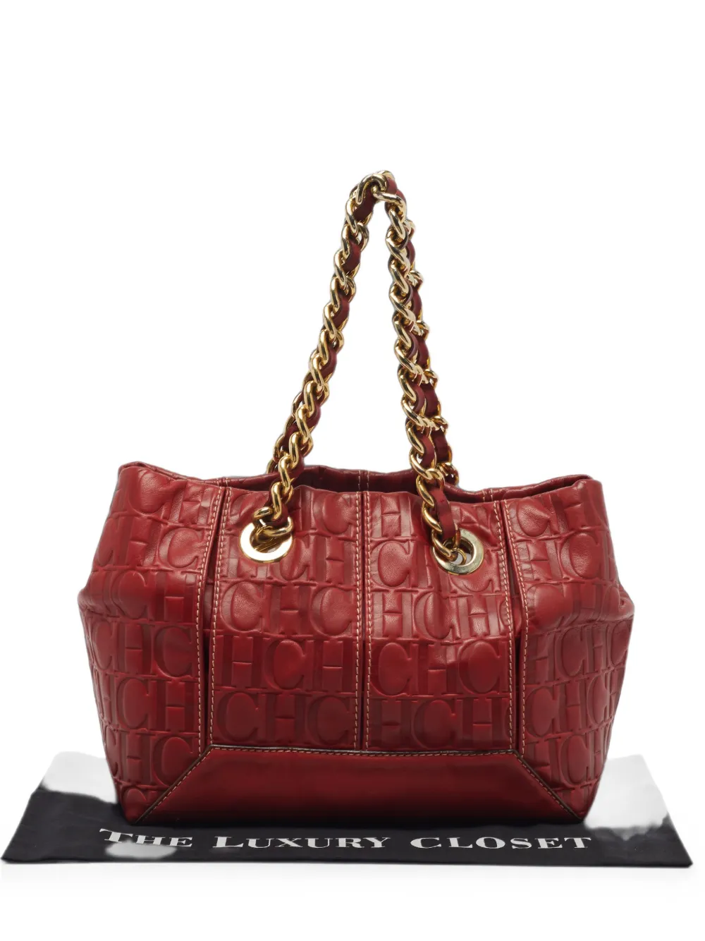 Carolina Herrera Vintage monogram embossed tote bag - Rot