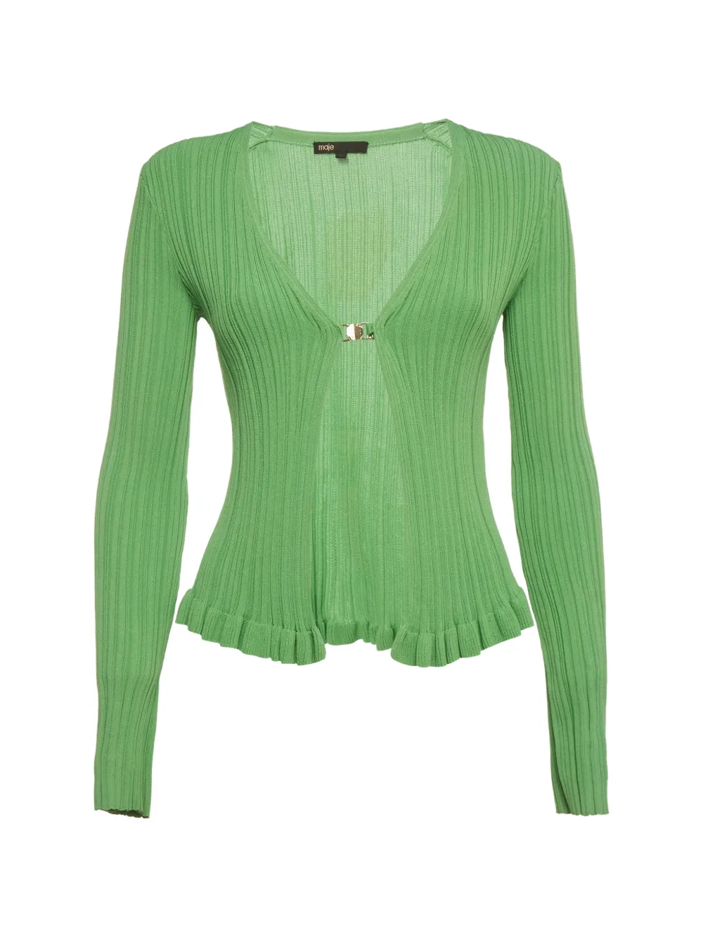Maje ruffle rib-knit cardigan - Grün