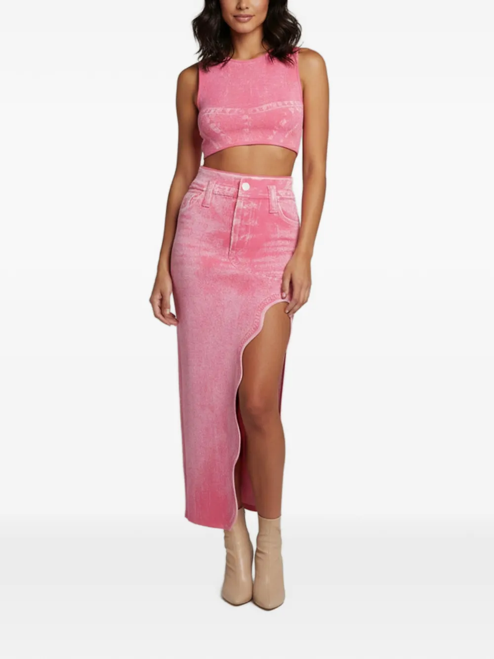 PH5 Lily denim-print knit top and midi skirt set - Rosa