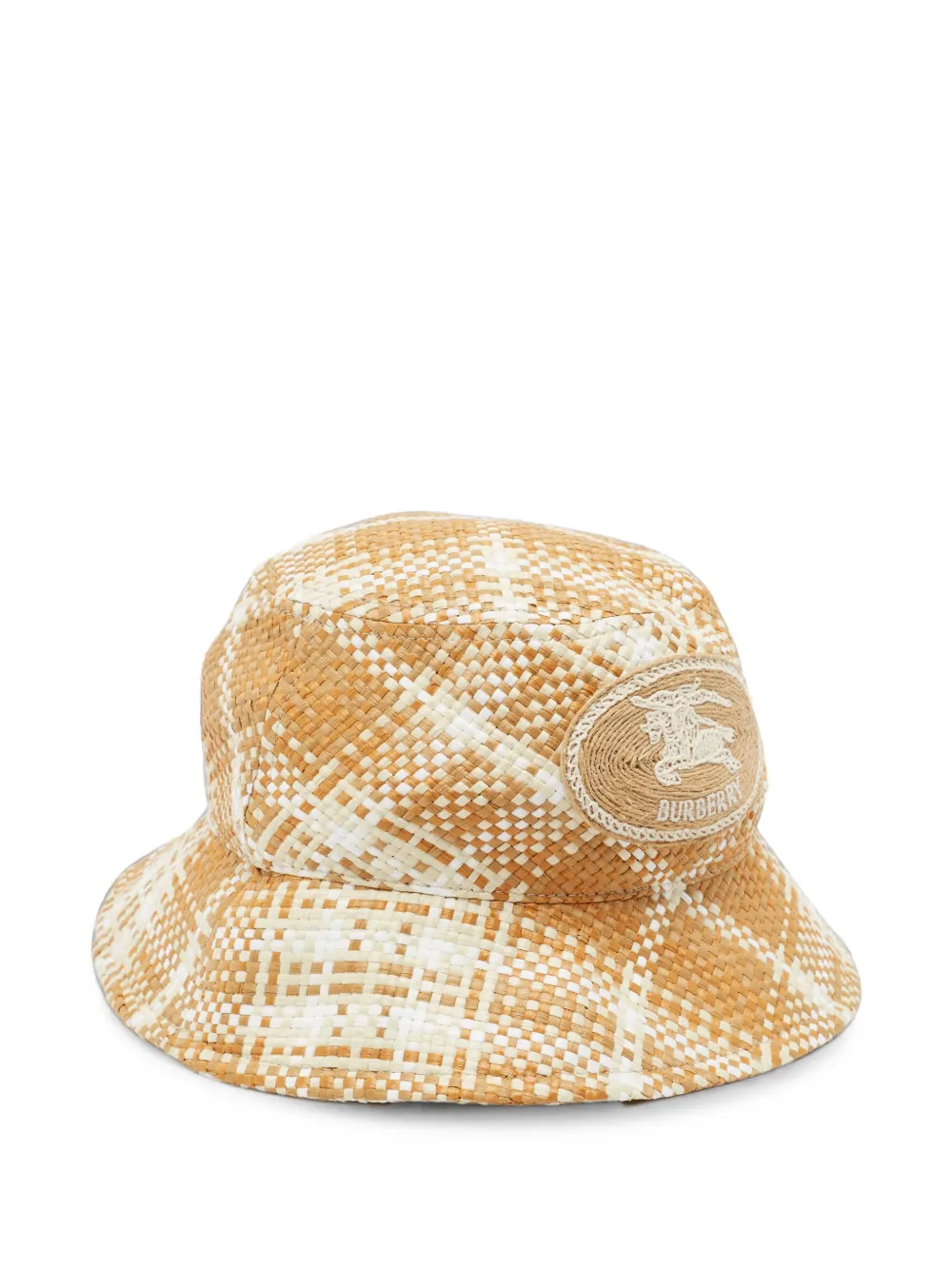 Pre-owned Burberry Knight Stamp Raffia-effect Bucket Hat In Neutrals