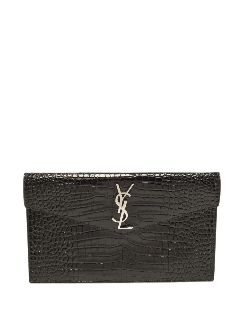 Saint Laurent Pre-Owned Uptown Clutch mit Kroko-Prägung - Schwarz