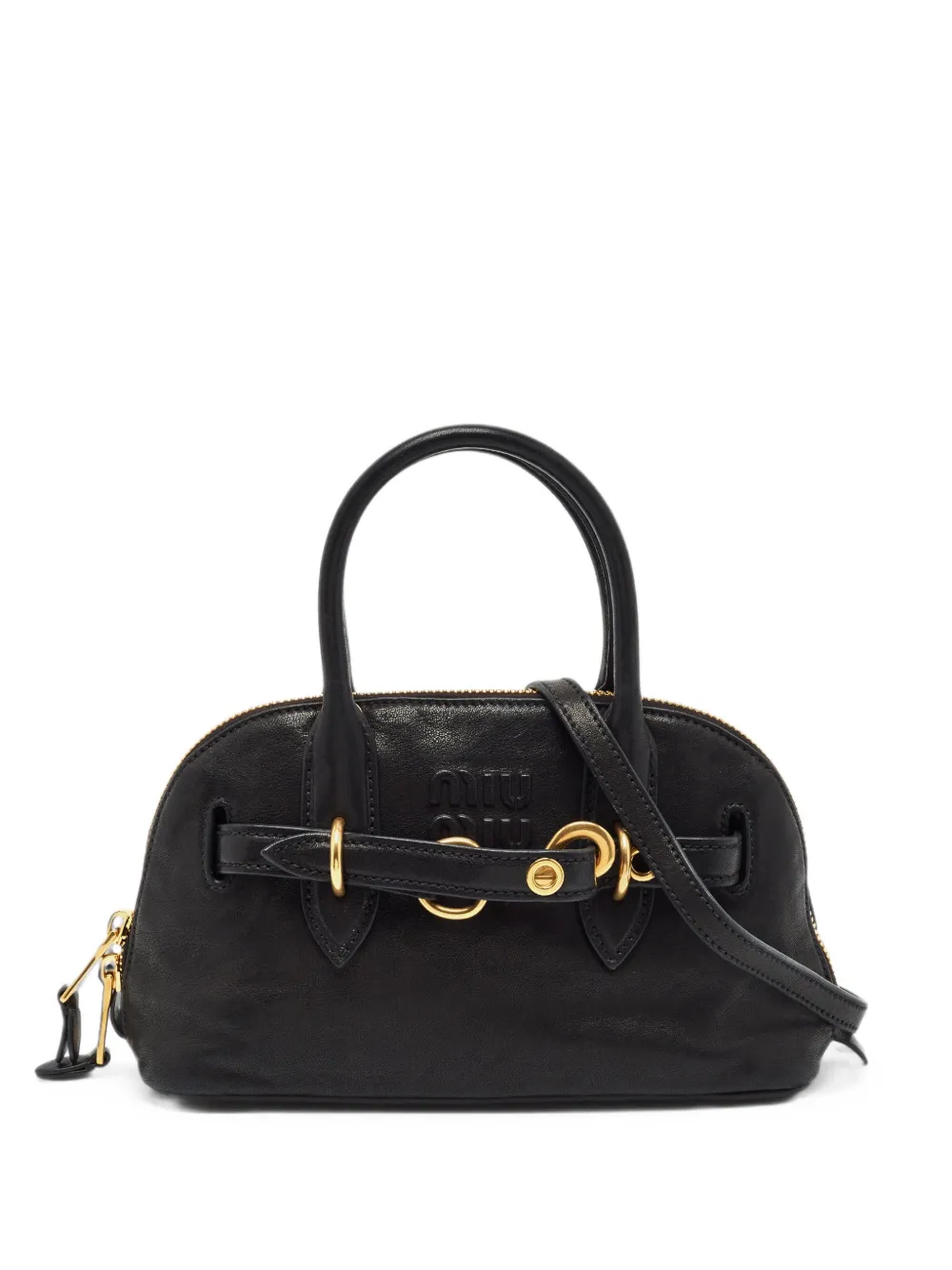 Pre-owned Miu Miu Aventure Leather Satchel Bag In Black