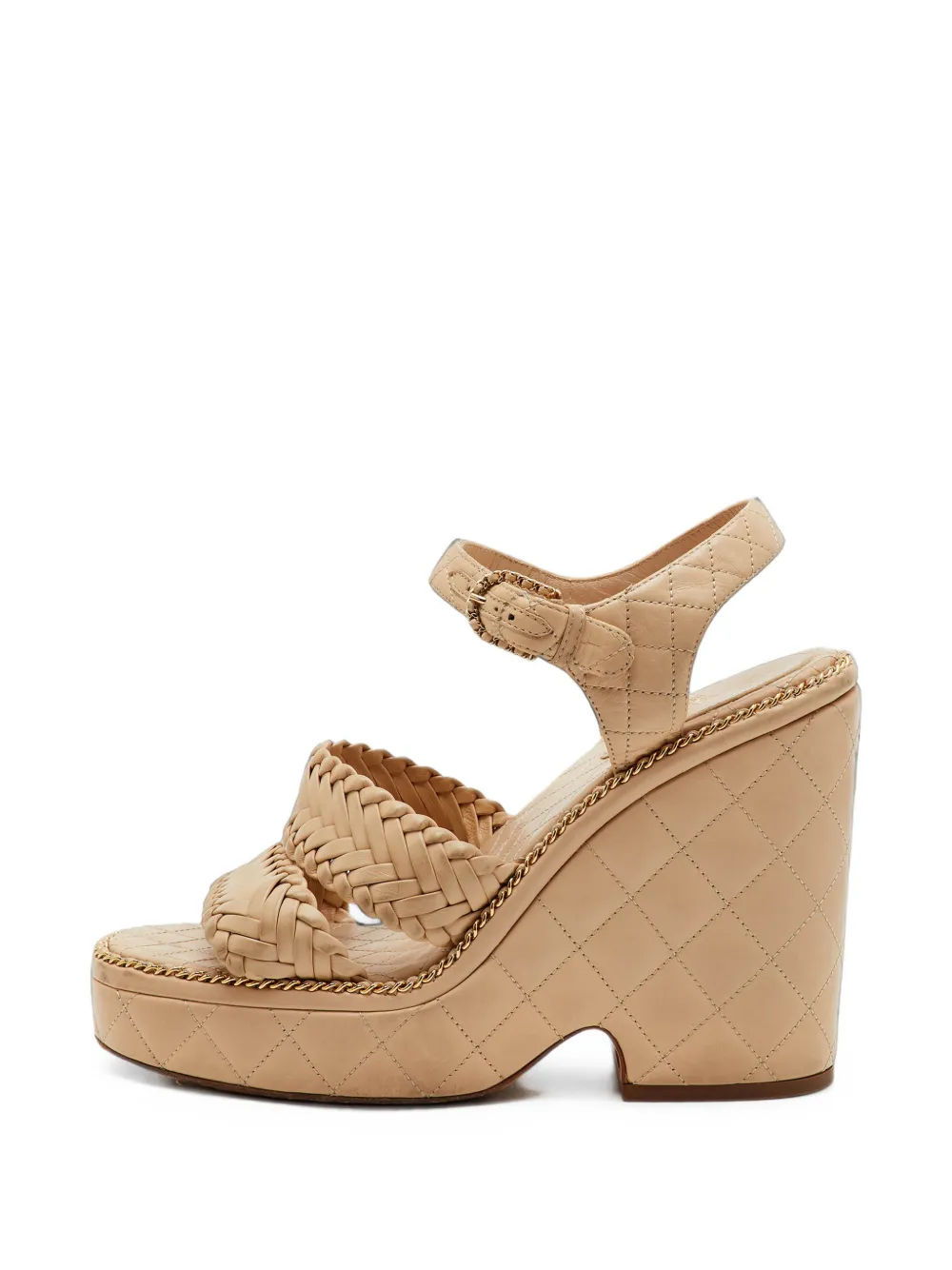 CHANEL Pre-Owned CC woven wedge sandals - Nude