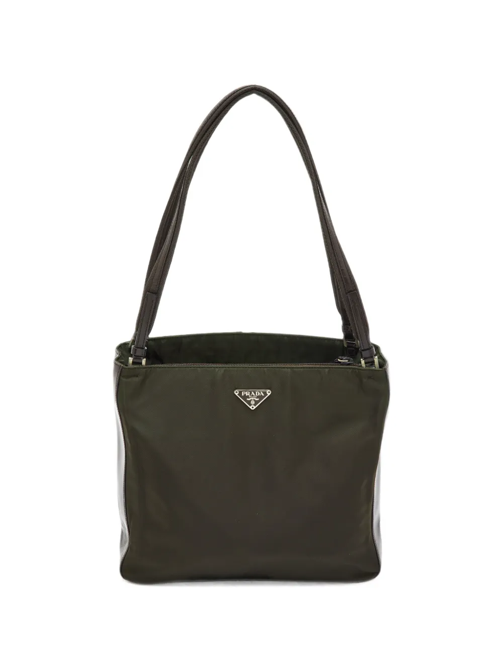 Prada Pre-Owned logo-plaque leather-trim tote bag - Grün