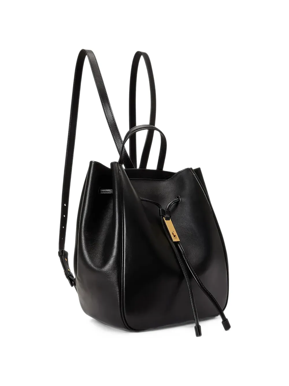 Polo Ralph Lauren Polo ID leather drawstring backpack Zwart