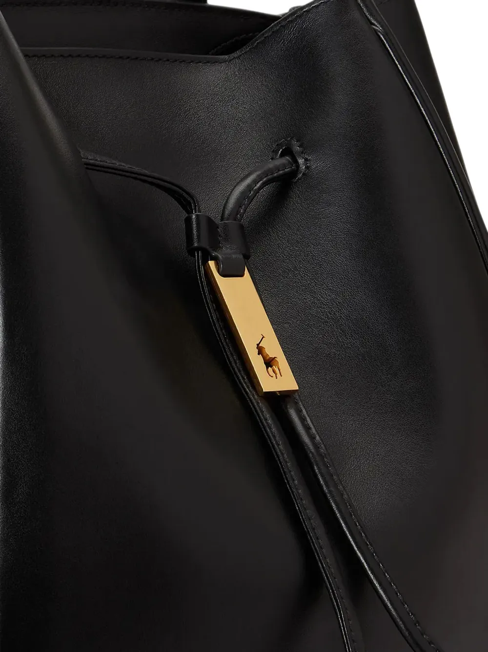 Polo Ralph Lauren Polo ID leather drawstring backpack Zwart
