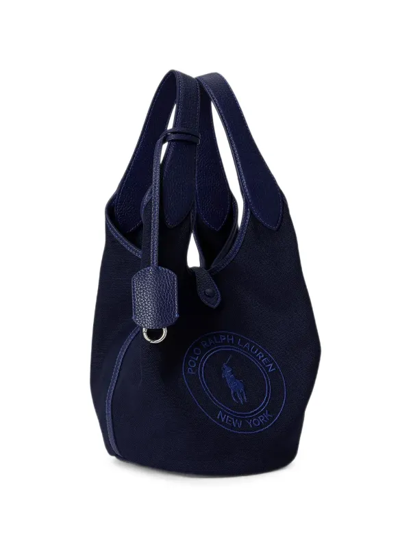 Polo Ralph Lauren Logo-embroidered Leather-trim Tote Bag in Blue, view 3