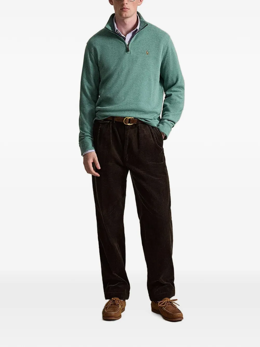 Polo Ralph Lauren Estate geribbelde pullover met kwartrits Groen