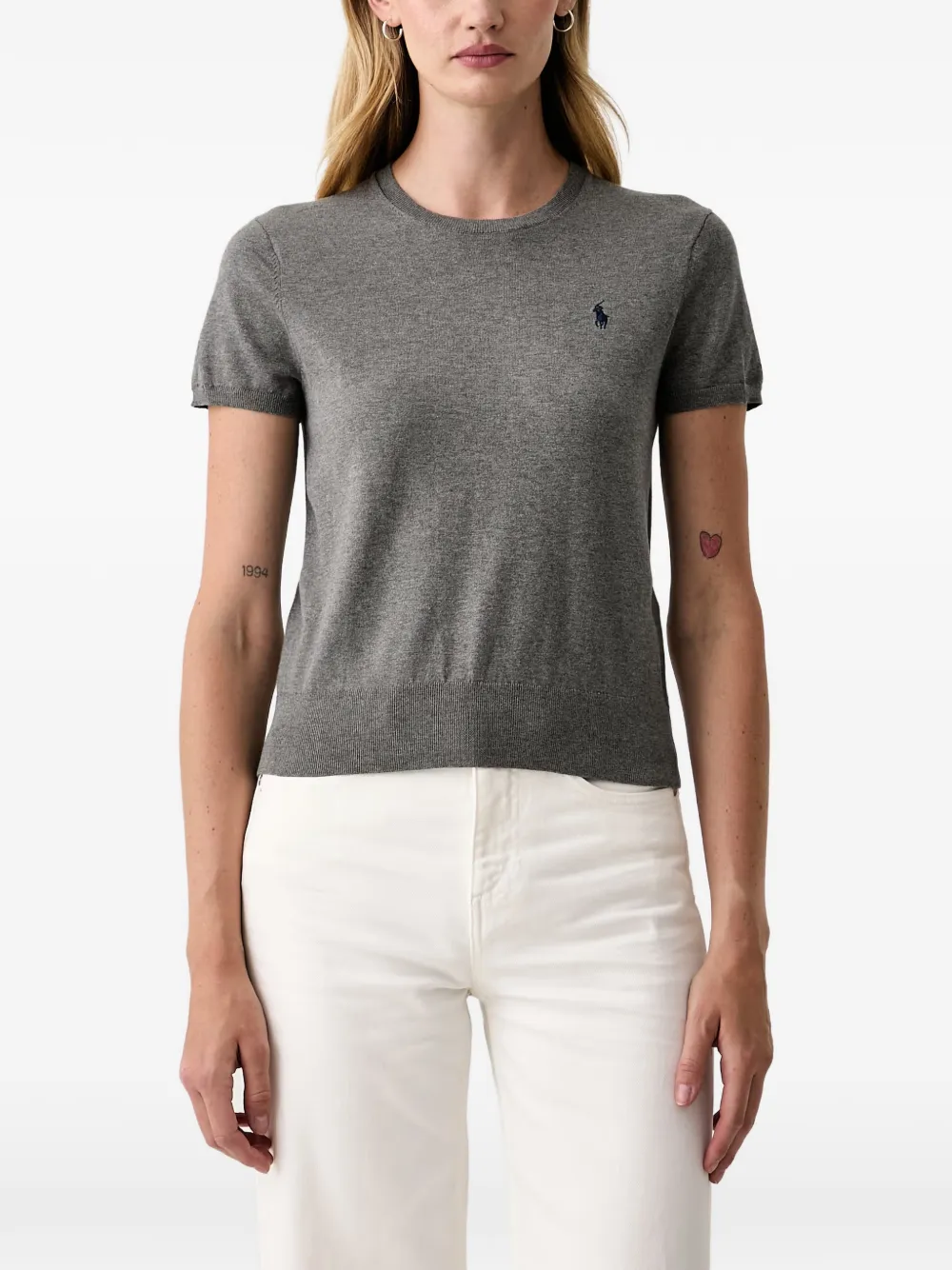 Polo Ralph Lauren logo-embroidered knitted T-shirt - Grigio