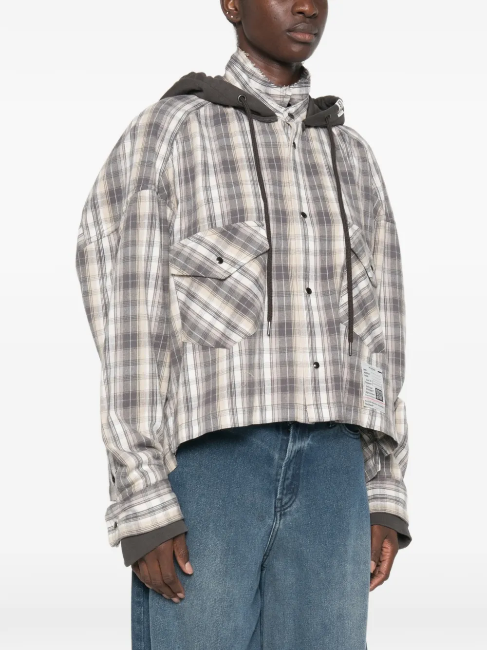 Maison MIHARA YASUHIRO Geruite shirt met capuchon Grijs