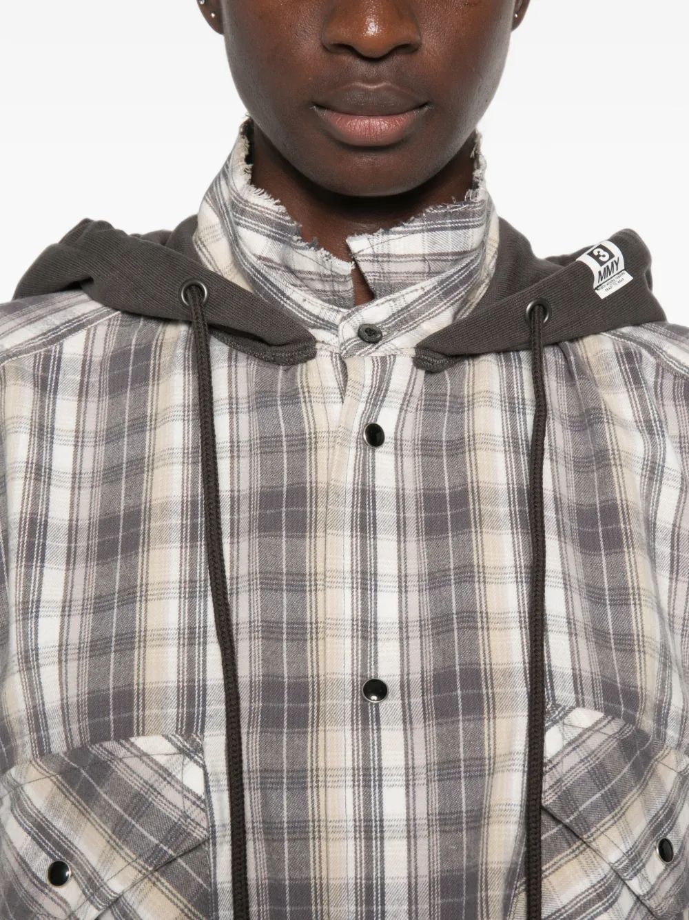 Maison MIHARA YASUHIRO Geruite shirt met capuchon Grijs