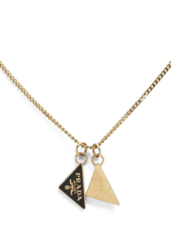 Prada Pre-Owned Symbole Enameled Triangle Necklace | Gold | FARFETCH