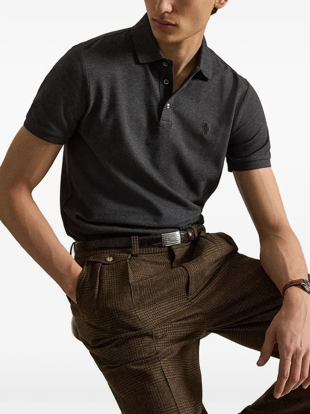 Polo Ralph Lauren Slim-fit mesh poloshirt met stretch Grijs