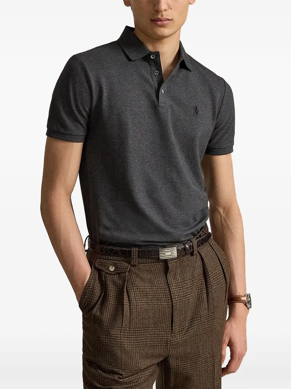 Polo Ralph Lauren Slim-fit mesh poloshirt met stretch Grijs